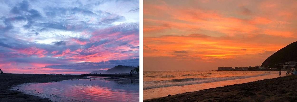 Twilight from Pacific shoreline of Costa Rica & Twilight from Pacific shoreline of Japan