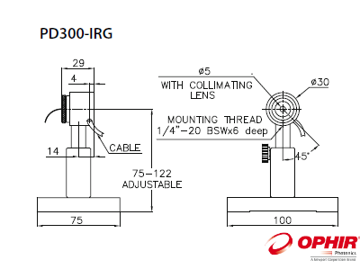Ophir 5nW - 300mW PD300R-IR Round Head Standard photodiode sensors- IR